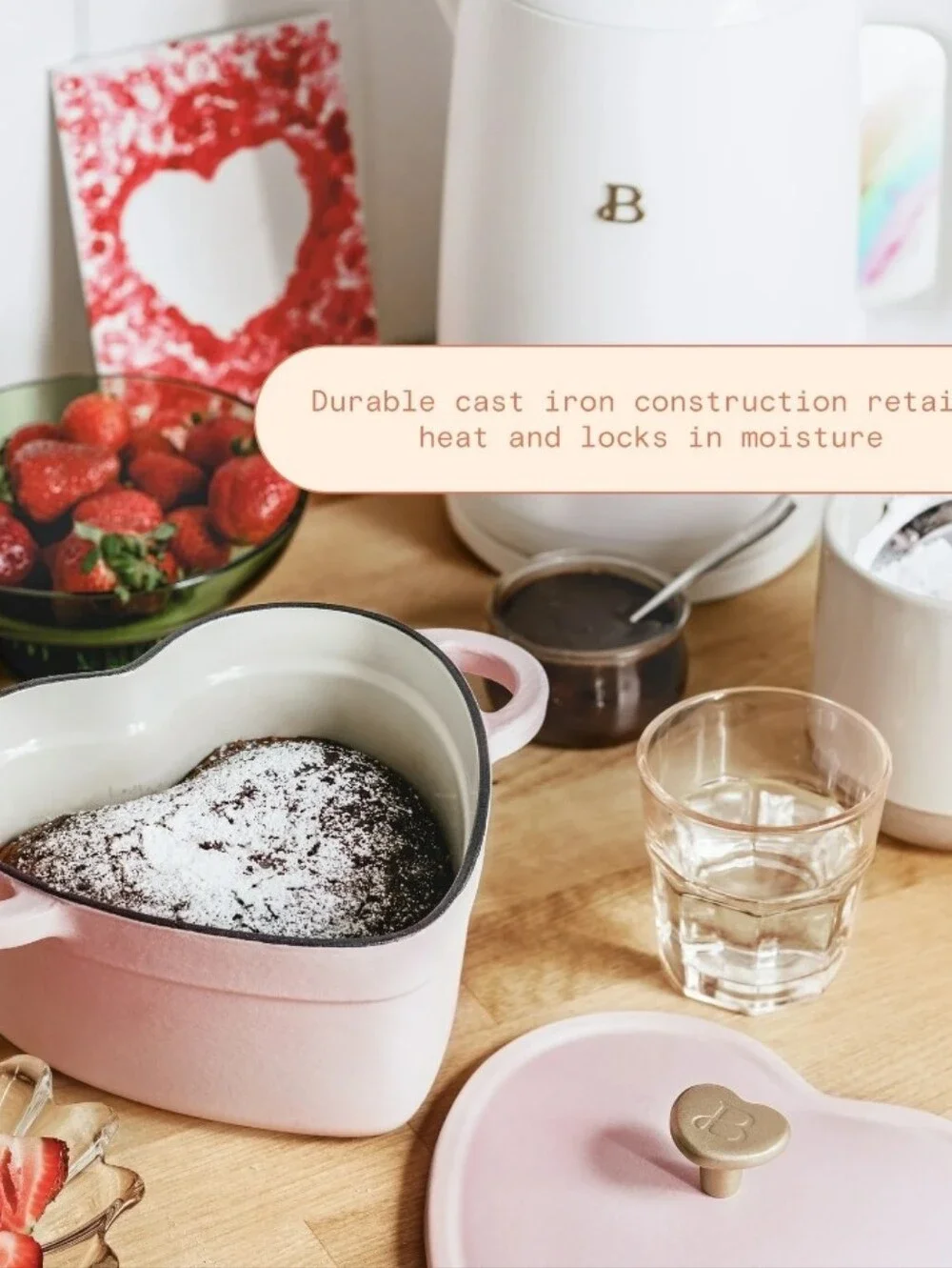 Beautiful 2QT Cast Iron Heart Dutch Oven- Pink